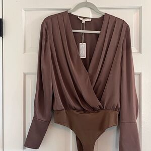 Silky Mauve Surplice Bodysuit - Women Tops